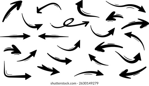 Hand drawn arrows set. Vector doodle icon.	