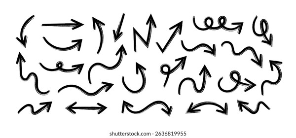 Hand Drawn Arrows Set vector collection, Grunge arrow brush drawn, sketched scribbles doodle symbols decorative element design illustration	