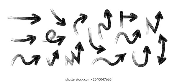 Hand Drawn Arrows Set vector collection, Grunge arrow brush drawn, sketched scribbles doodle symbols decorative element design illustration