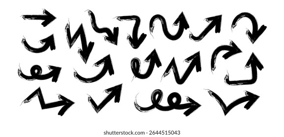 Hand Drawn Arrows Set vector collection, Grunge arrow brush drawn, sketched scribbles doodle symbols decorative element design illustration