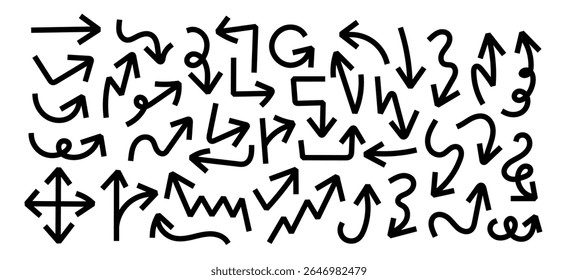 Hand Drawn Arrows Set vector collection, arrow brush drawn, sketched scribbles doodle symbols decorative element design illustration