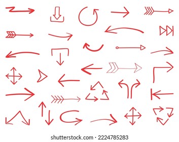 Hand drawn arrows.Red arrows set.Vector illustration.