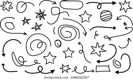 Hand Drawn Arrows and Shapes Collection Doodle Style Design Elements