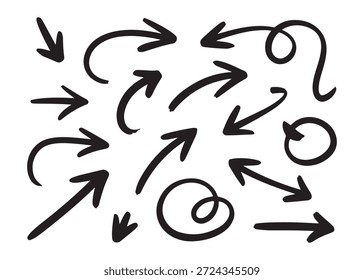 Handgezeichnete Pfeile, Skizzenpfeil, Doodle-Zeiger, Zeigersatz, Skizzenzeiger, Pfeilformen, Zeiger einzeln