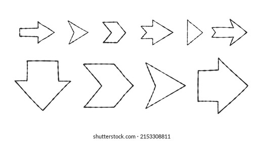 Handgezeichnete Pfeile. Von Hand gezeichnete Pfeiltasten skizzieren. Vektorsymbole