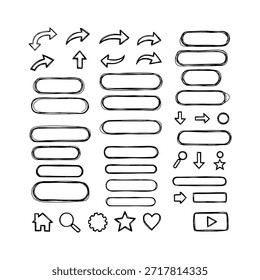 Conjunto de Setas Desenhadas à Mão, Bolhas de Fala e Ícones de Símbolo