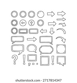 Hand Drawn Arrows, Speech Bubbles and UI Icons Outline Set