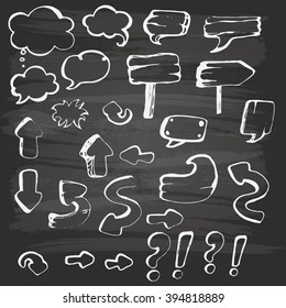 Hand drawn arrows and speech bubbles illustration set