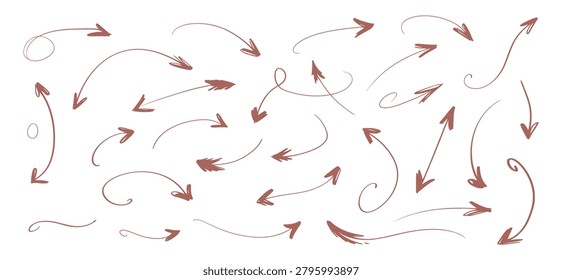 Hand drawn arrows and swirls reddish brown vector illustration