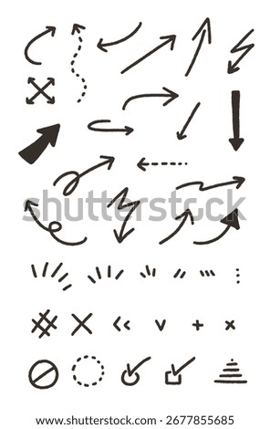 Hand drawn arrows and symbols vector set for note taking and journaling