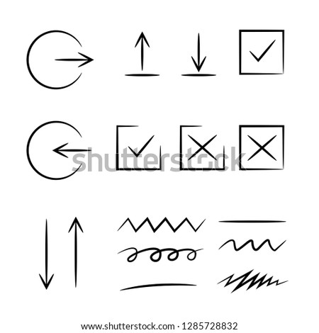 hand drawn arrows, tick marks thin line elements
