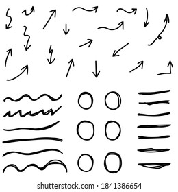 Hand Drawn Arrows , Underline And Circle Vector 
