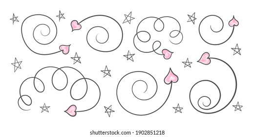 Hand drawn arrows. Valentine's day arrows. Pattern hand drawn. Hearts and arrows. Vector illustration