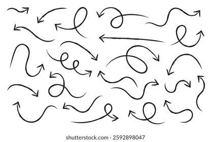 Hand drawn arrows with various twists and turns, Set of Arrow Grunge Routes line trace. perfect for creative projects and presentations.