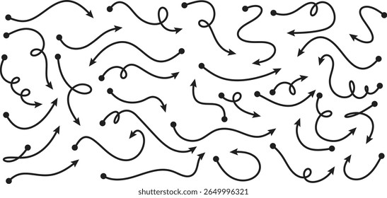 Hand drawn arrows, vector hand drawn curve arrow brush stroke for presentation, infographics, web design or educational materials.