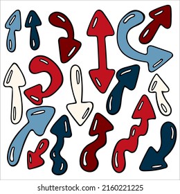 Hand drawn arrows vector doodle set. sketch arrow design for business plan and education in comic cartoon style