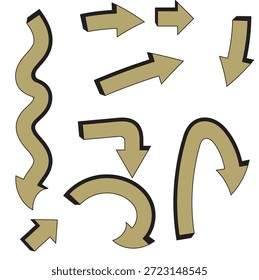 Vetor de setas desenhadas à mão, sinais de direção de doodle, ícones de ponteiro curvo, elementos de navegação de esboço