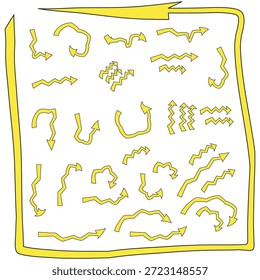 Vetor de setas desenhadas à mão, sinais de direção de doodle, ícones de ponteiro curvo, elementos de navegação de esboço
