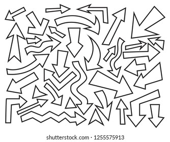 Hand drawn arrows. Vector icons set on white background.