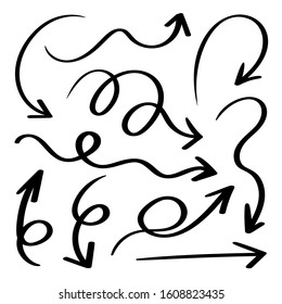 Hand drawn arrows vector icons set. Arrow design for application, doodle, business planing and graphic design element. 