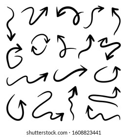 Hand drawn arrows vector icons set. Arrow design for application, doodle, business planing and graphic design element. 
