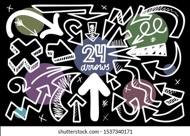 Hand drawn arrows vector illustration set. Pointers collection isolated on white. Linear icons pack