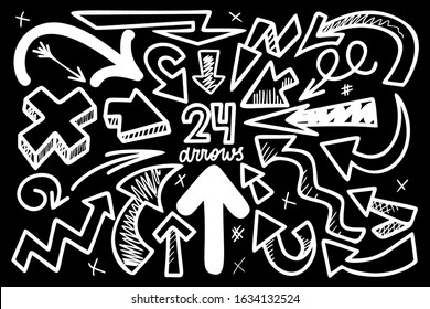Hand drawn arrows vector illustration set. Pointers collection isolated on white. Linear icons pack