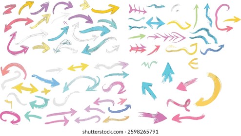 Hand Drawn Arrows Vector Illustration Set on White Background.