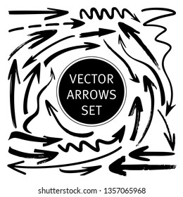 Hand drawn arrows, vector isolated set on a white background.