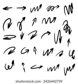 flechas dibujadas a mano, vector, aislado