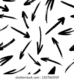 Hand drawn arrows, vector seamless pattern on a white background.