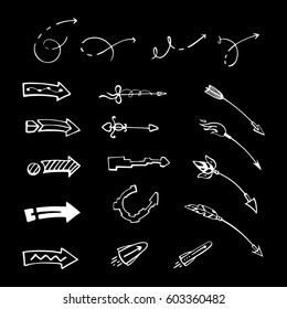 Hand drawn arrows, vector set. Doodle style