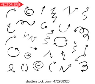 Hand drawn arrows.Arrows icon set.Vector illustration.