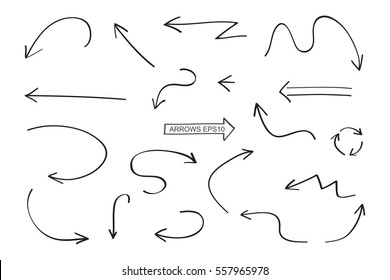 Hand Drawn Arrows.Doodle Arrows Set.Vector.