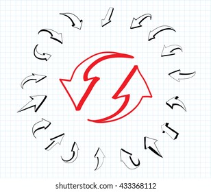 Hand drawn arrows.Sketchy arrows set.