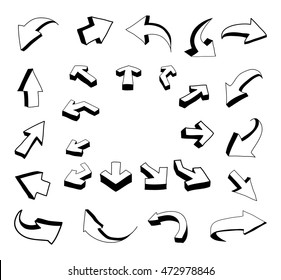 Hand drawn arrows.Sketchy arrows set.Vector illustration.