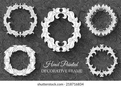 Hand drawn art abstract background decorative hand painted frames set concept. Vector retro banner of card or invitation design. Vintage traditional, Islam, arabic, indian, ottoman motifs, elements  