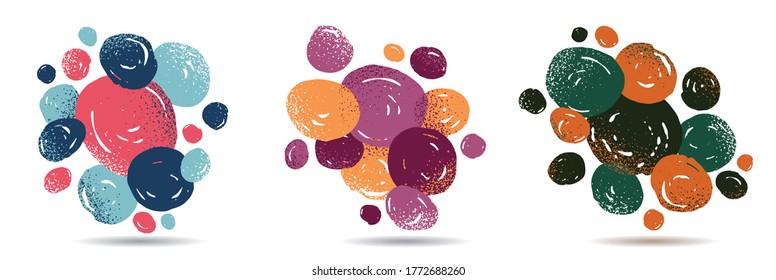 Hand drawn art abstract circle shapes vector compositions set, templates for creative advertising or abstraction illustrations collection, artistic graphic design elements.