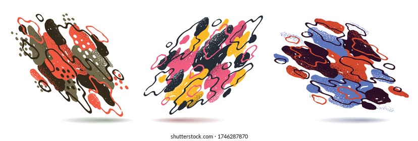 Hand drawn art abstract shapes vector compositions set, templates for creative advertising or abstraction illustrations collection, artistic graphic design elements.