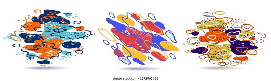 Hand drawn art abstract shapes vector compositions set, templates for creative advertising or abstraction illustrations collection, artistic graphic design elements.