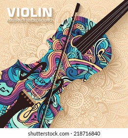 Hand drawn art abstract violin background of the ornament. Vector illustration concept