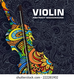 Hand drawn art abstract violin background of the ornament. Vector illustration concept