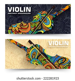 Hand drawn art abstract violin banners of the ornament. Vector illustration concept