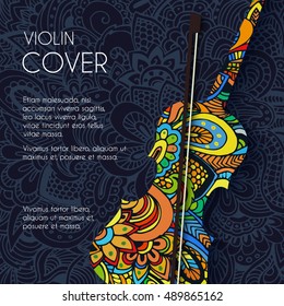 Hand drawn art abstract violin background of the ornament. Vector illustration concept