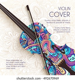 Hand drawn art abstract violin background of the ornament. Vector illustration concept