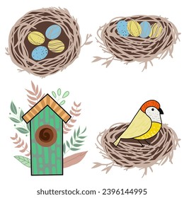 Hand drawn art of bird nest