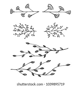 Hand drawn art botanical elements, grunge vector set