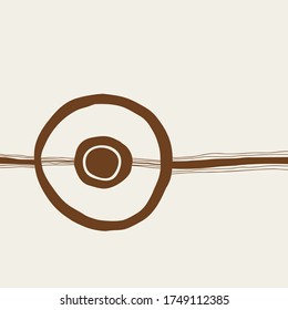 Handgezeichnete Kunst mit kreisförmigen und gezackten Linien, minimalistischer nordischer Stil. Ästhetische Vektorgrafik von warmen Brauntönen.
