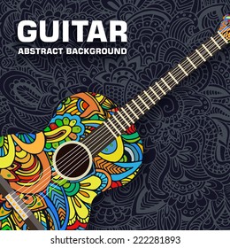 Hand drawn art classic guitar background ornament illustration concept. Vector design