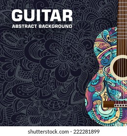 Hand drawn art classic guitar background ornament illustration concept. Vector design